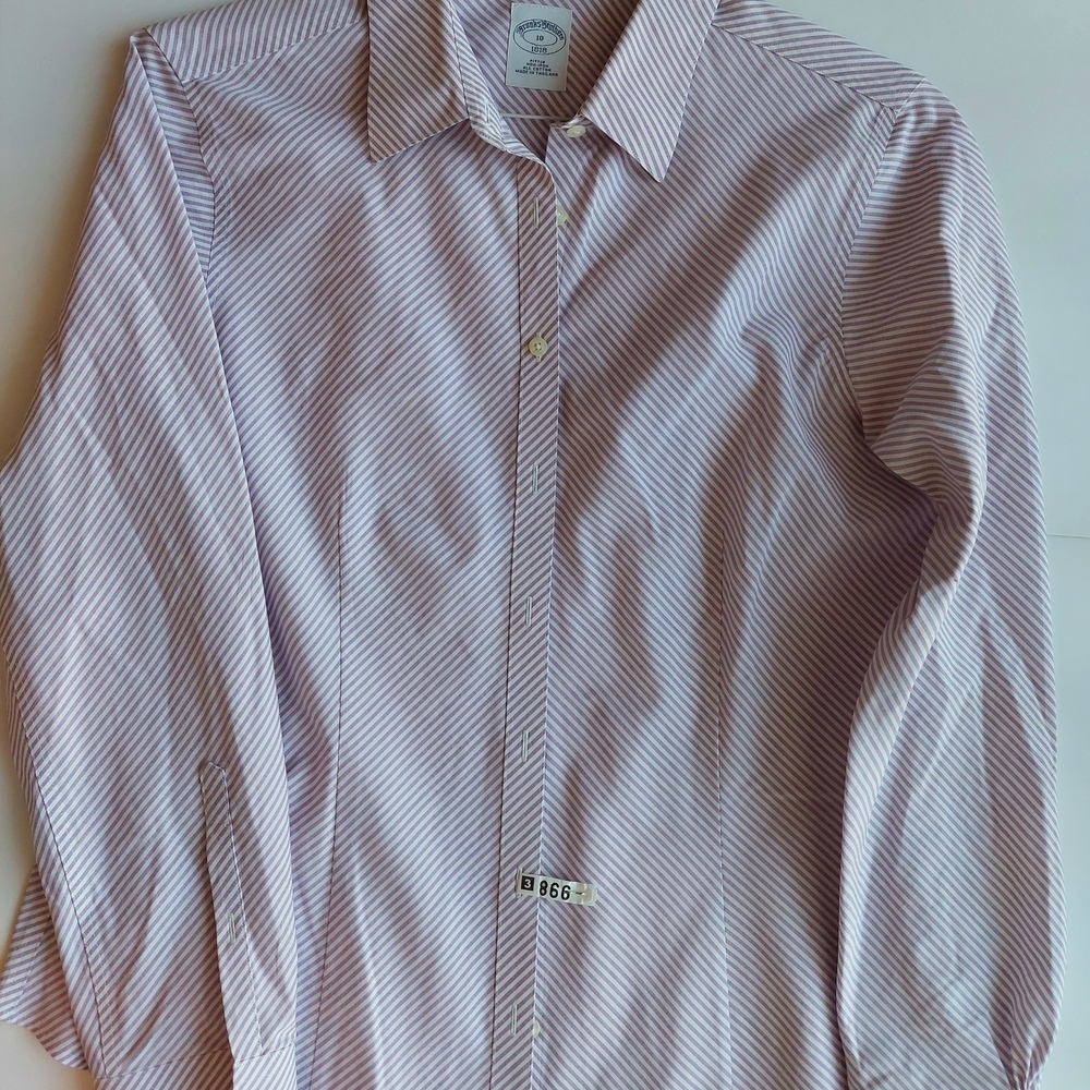 Brooks Brothers Women's Long Sleeve Blouse, Striped, Lavender Purple White 10